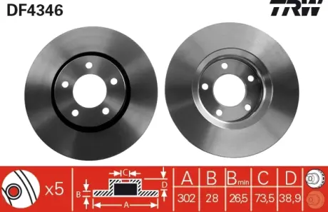 Вентилируемый тормозной диск TRW automotive DF4346