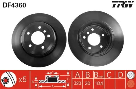Вентилируемый тормозной диск TRW automotive DF4360