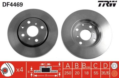 Вентилируемый тормозной диск trw automotive DF4469