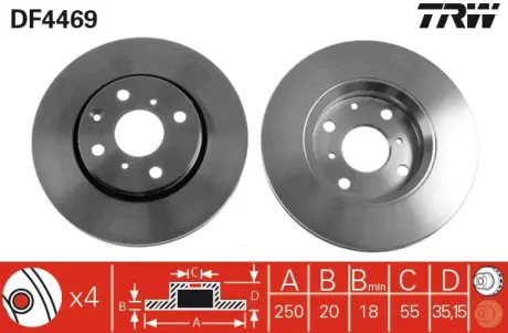 Вентилируемый тормозной диск TRW automotive DF4469