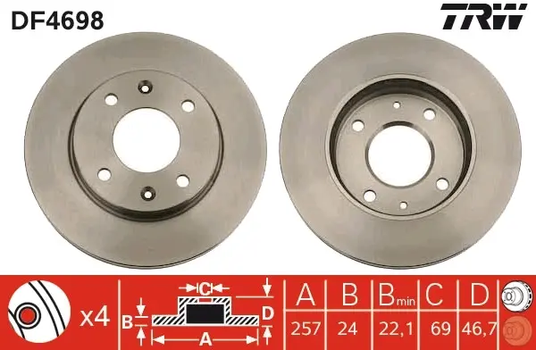 Вентилируемый тормозной диск TRW automotive DF4698