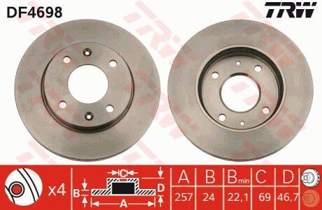 Вентильований гальмівний диск trw automotive DF4698