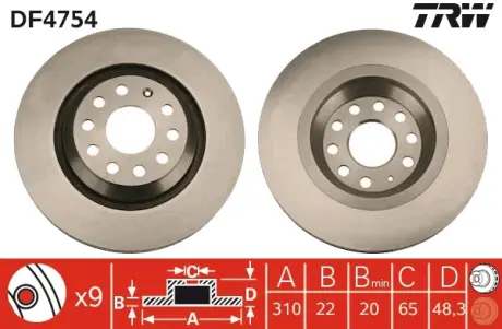 Вентильований гальмівний диск TRW automotive DF4754