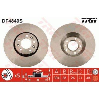 Вентильований гальмівний диск trw automotive DF4849S на Пежо 407