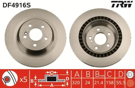Вентильований гальмівний диск TRW automotive DF4916S