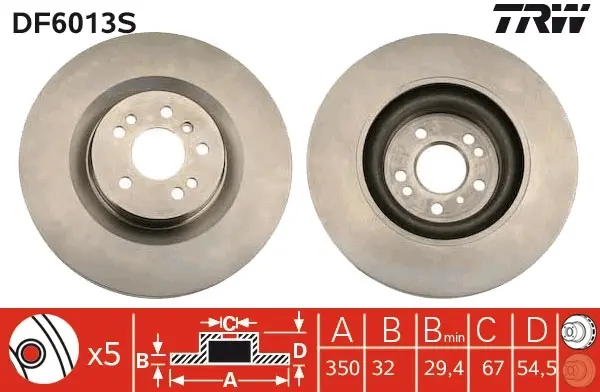 Вентильований гальмівний диск TRW automotive DF6013S (фото 1)
