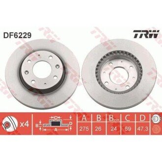 Вентильований гальмівний диск trw automotive DF6229