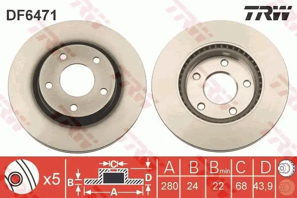 Вентилируемый тормозной диск TRW automotive DF6471