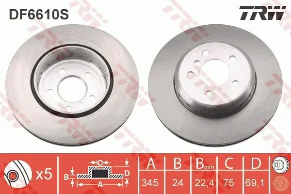 Вентильований гальмівний диск TRW automotive DF6610S (фото 1)