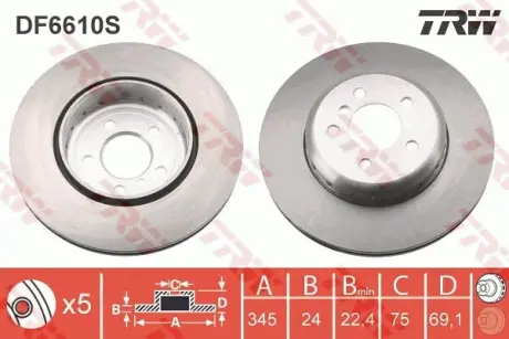 Вентильований гальмівний диск TRW automotive DF6610S