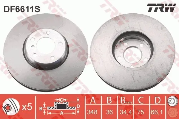Вентильований гальмівний диск TRW automotive DF6611S (фото 1)