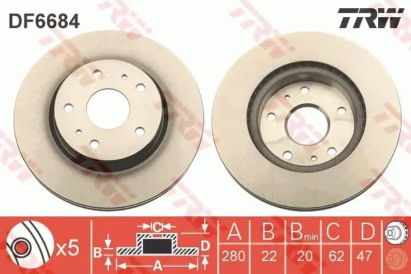 Вентилируемый тормозной диск TRW automotive DF6684