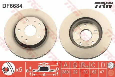 Вентилируемый тормозной диск TRW automotive DF6684