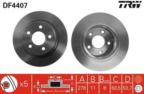 Задний тормозной диск trw automotive DF4407