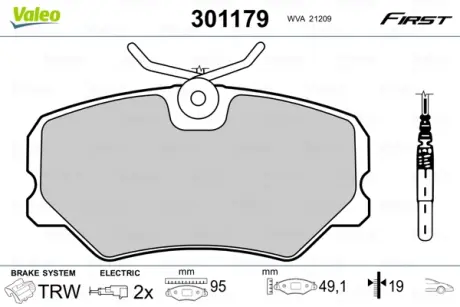 Передние тормозные колодки valeo phc ""301179"