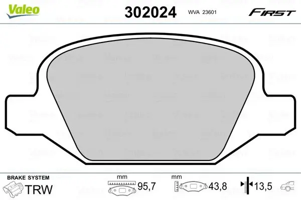 Гальмівні колодки First FIAT/LANCIA Panda/Ypsilon ""R ""99>> Valeo phc ""302024" (фото 1)