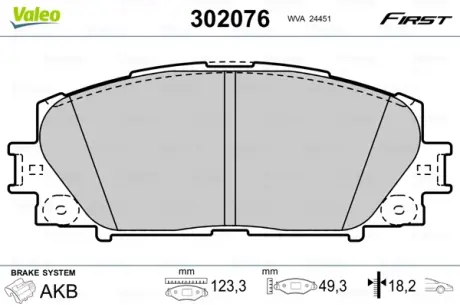 Передние тормозные колодки valeo phc 302076 Тойота Приус 30