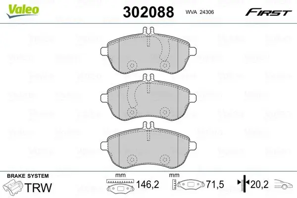 Передні тормозні (гальмівні) колодки Valeo phc ""302088" (фото 1)