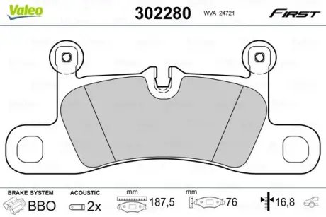 Гальмівні колодки задні, комплект Valeo phc 302280