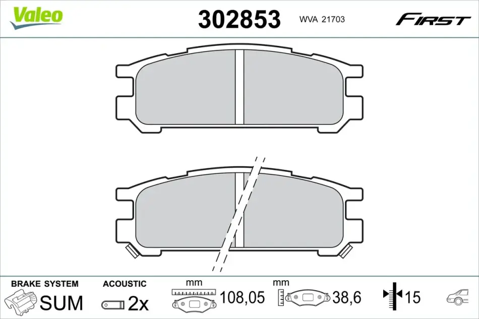 Гальмівні колодки First SUBARU Impreza/Legacy/SVX ""R ""89-00 valeo phc ""302853"