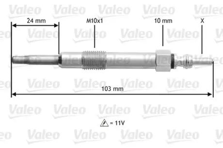 VALEO FIAT свічка розжарювання (11V) 1,9/2,4JTD: Doblo, Punto, Marea 98- ALFA OPEL 1,9CDTI 04 Valeo phc 345114