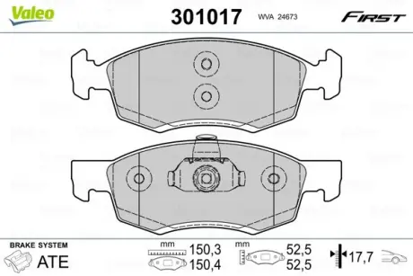 Передні тормозні (гальмівні) колодки valeo phc 301017 Рено Express