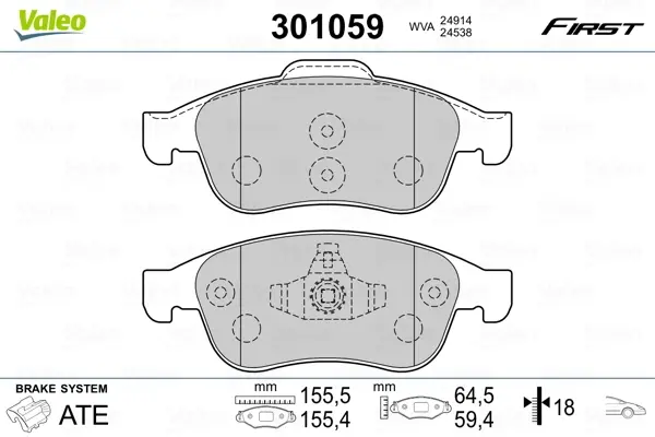 Передние тормозные колодки valeo phc 301059