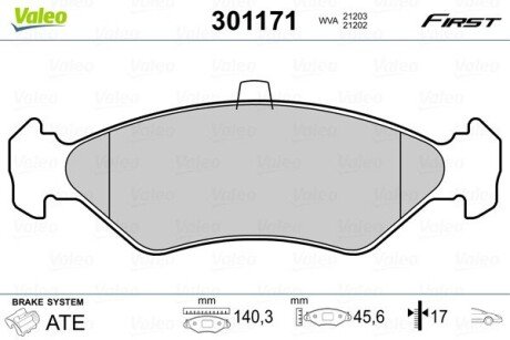 Передние тормозные колодки valeo phc ""301171" на Форд KA