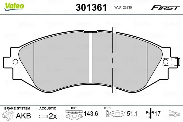 Передние тормозные колодки valeo phc ""301361"