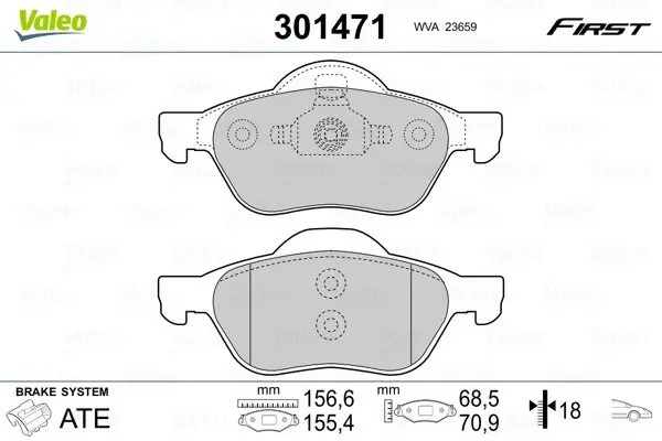 Передні тормозні (гальмівні) колодки Valeo phc 301471 (фото 1)