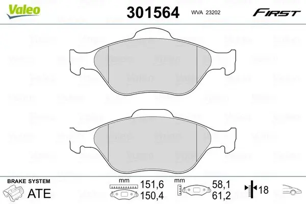 Передні тормозні (гальмівні) колодки Valeo phc 301564 (фото 1)