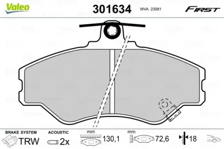 Передние тормозные колодки valeo phc 301634