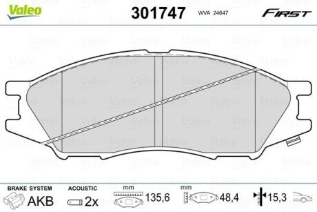 Передние тормозные колодки valeo phc ""301747"