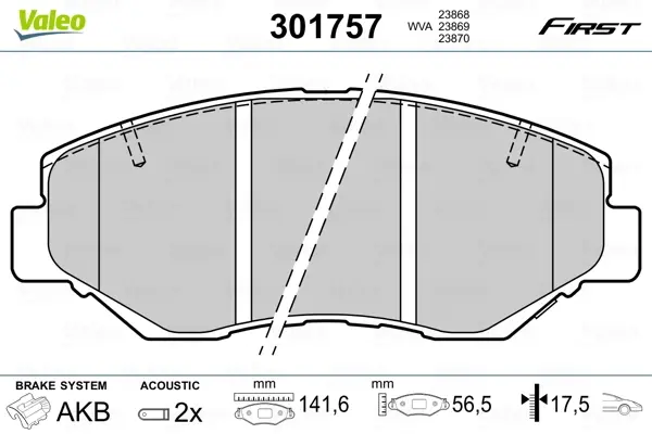 Передні тормозні (гальмівні) колодки Valeo phc 301757 (фото 1)