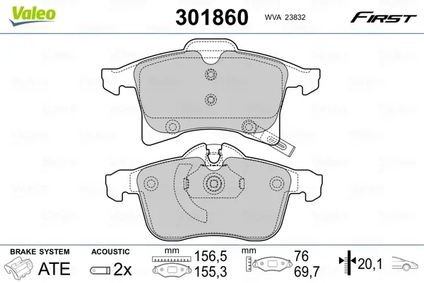 Передние тормозные колодки valeo phc 301860