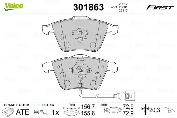 Передние тормозные колодки valeo phc ""301863"