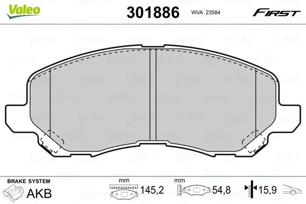 Передні тормозні (гальмівні) колодки Valeo phc 301886 (фото 1)