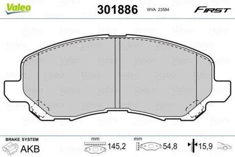 Передние тормозные колодки valeo phc ""301886" на Крайслер Себринг