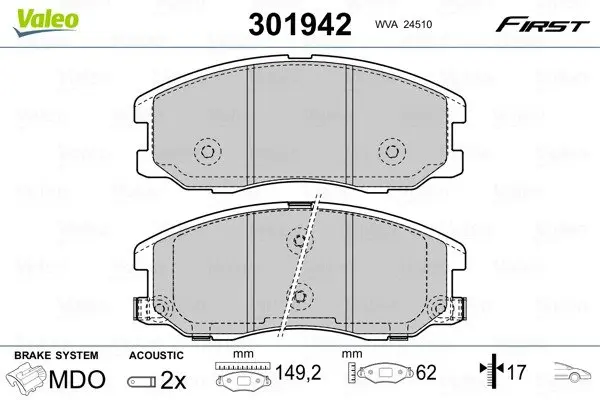 Передні тормозні (гальмівні) колодки Valeo phc 301942 (фото 1)