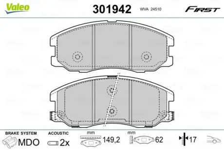 Передні тормозні (гальмівні) колодки Valeo phc 301942