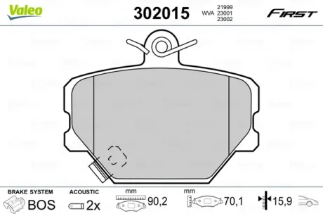Передні тормозні (гальмівні) колодки Valeo phc 302015