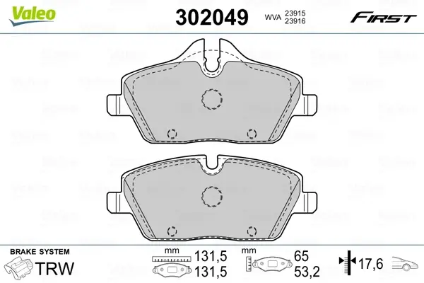 Передні тормозні (гальмівні) колодки Valeo phc 302049 (фото 1)