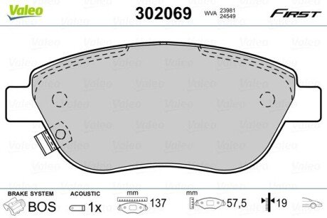 Передние тормозные колодки valeo phc ""302069"