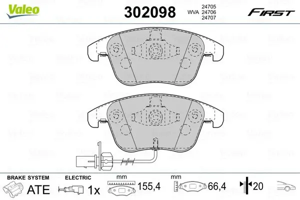Передні тормозні (гальмівні) колодки Valeo phc 302098 (фото 1)
