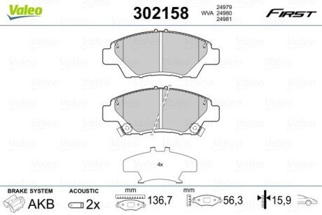 Передние тормозные колодки valeo phc 302158