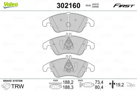 Передние тормозные колодки valeo phc 302160 Мерседес W204