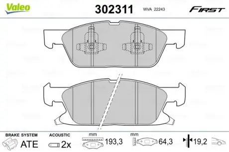 Передние тормозные колодки valeo phc 302311 Форд S-Max
