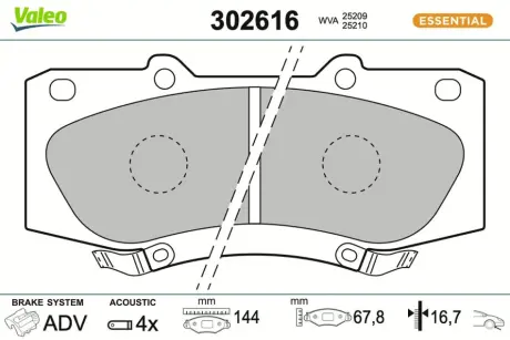 Передні тормозні (гальмівні) колодки Valeo phc 302616