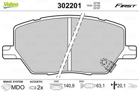 Передние тормозные колодки valeo phc ""302201"