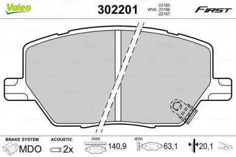 Передні тормозні (гальмівні) колодки Valeo phc 302201